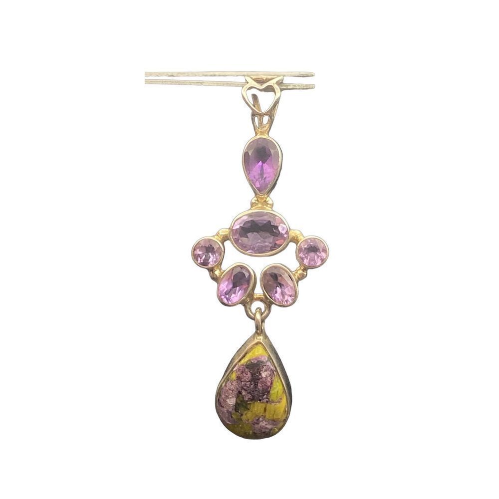 Amethyst Atlantisite Pendant with sterling silver 925 with multiple gems and dro